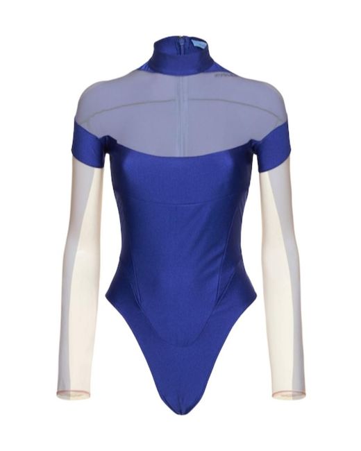 Mugler Blue Sheer Sheer Jersey One-Piece Suit