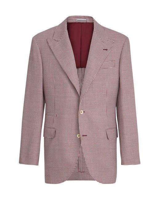 Brunello Cucinelli Purple Virgin Wool, Silk And Linen Houndstooth Tailor Blazer With Peak Lapels for men