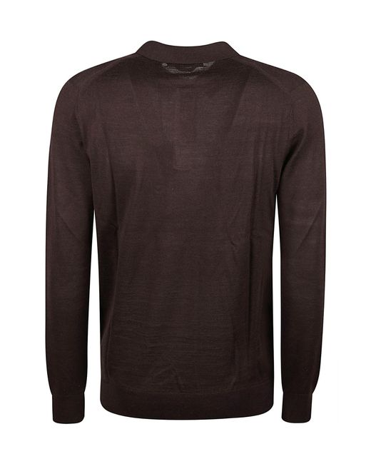Michael Kors Brown Core Merino Long Sleeve Polo Shirt for men