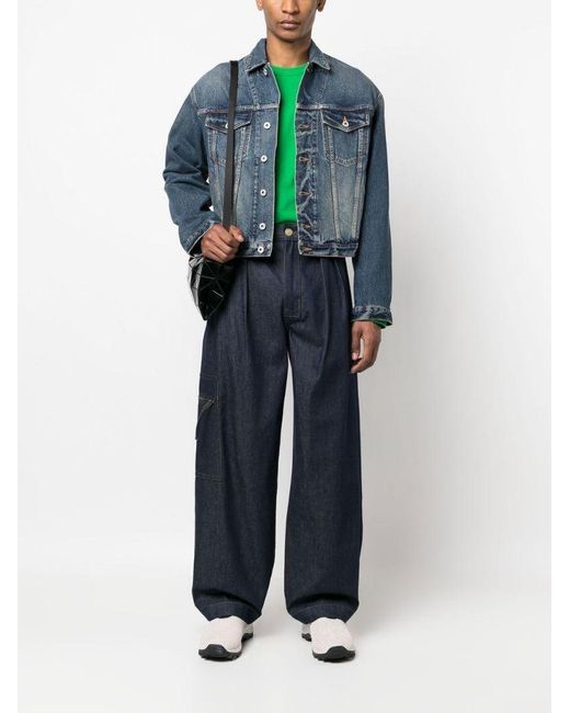 KENZO Blue Button-Up Cropped Denim Jacket for men