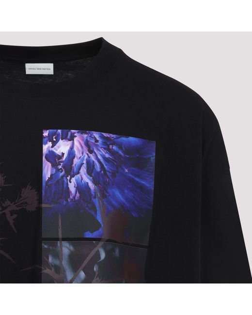 Dries Van Noten Blue Graphic Printed Crewneck T-Shirt for men