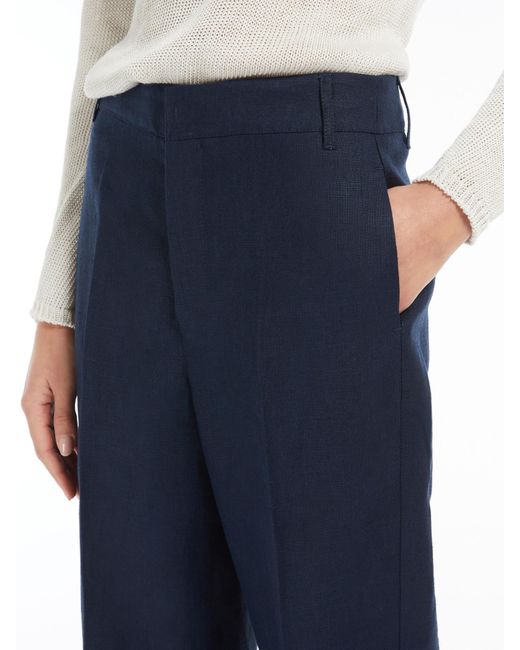 Max Mara Blue Straight-Fit Linen Canvas Trousers