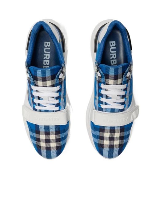Burberry Blue Checked Lace-Up Sneakers for men