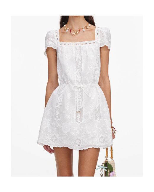 Self-Portrait White Ramie Mini Dress