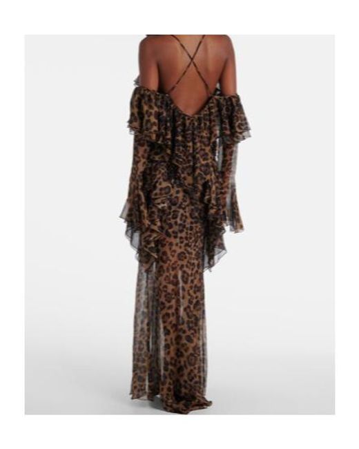 Blumarine Brown Leopard-Print Draped Silk Top