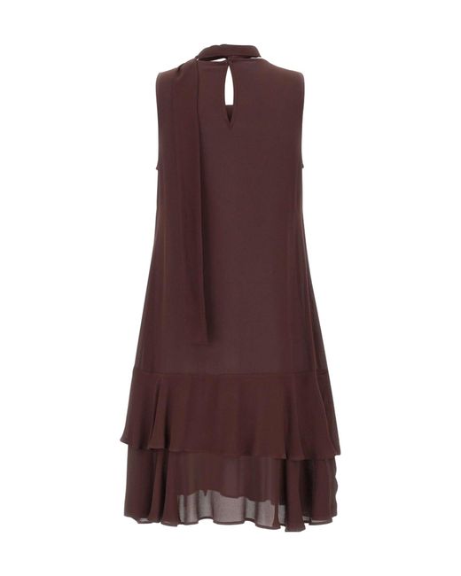 Kaos Brown Layered Scarf Detail Dress