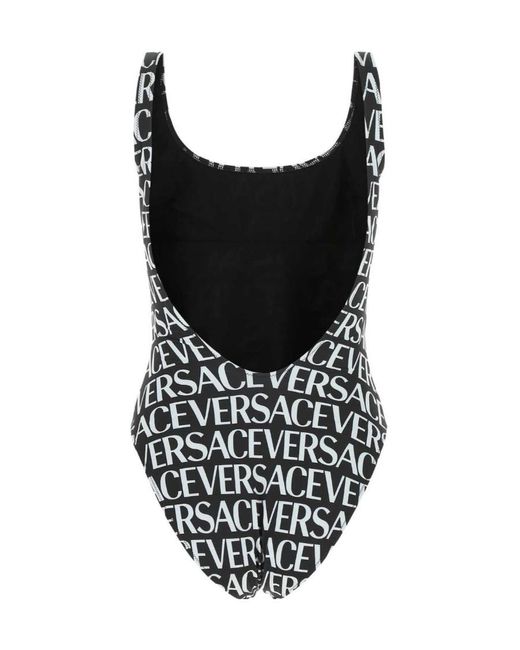 Versace Black Allover Logo Printed Low-Back Swimsuit