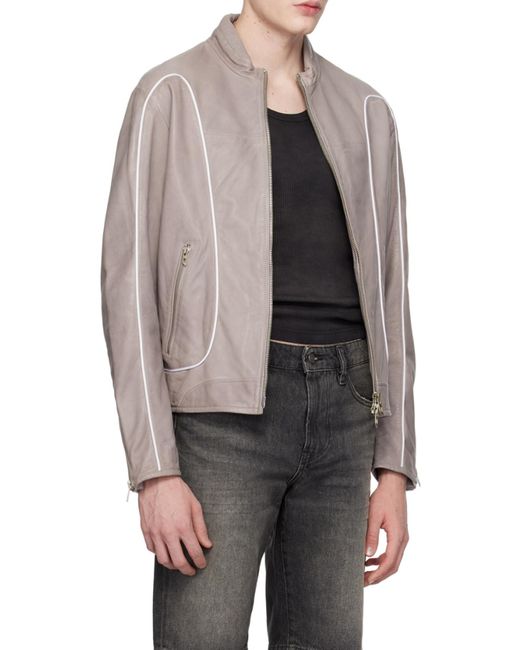 DIESEL Gray Leather Biker Jacket for men