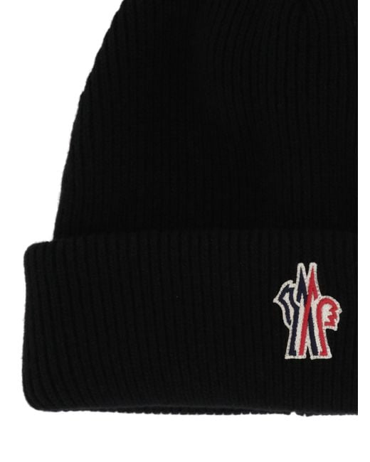 Moncler Black Grenoble Logo Embroidered Knitted Beanie for men