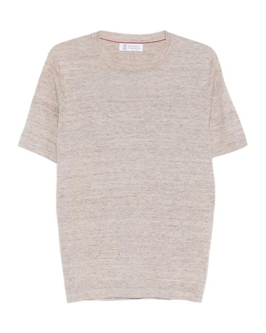 Brunello Cucinelli White Short-Sleeve Knitted T-Shirt for men