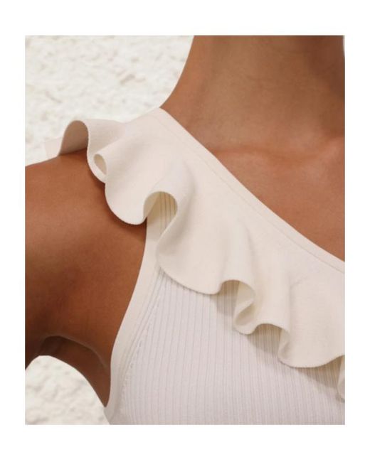 Zimmermann White Rhiannon Frill Asymmetric Tank Top