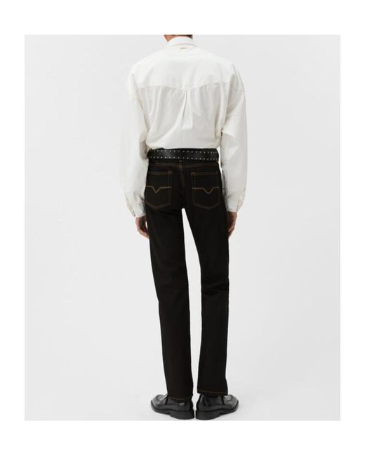 Versace Black Logo-Patch Tapered Jeans for men