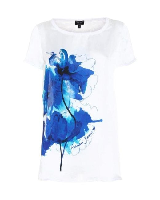 Armani Jeans Blue Printed T-Shirt With Round Neck