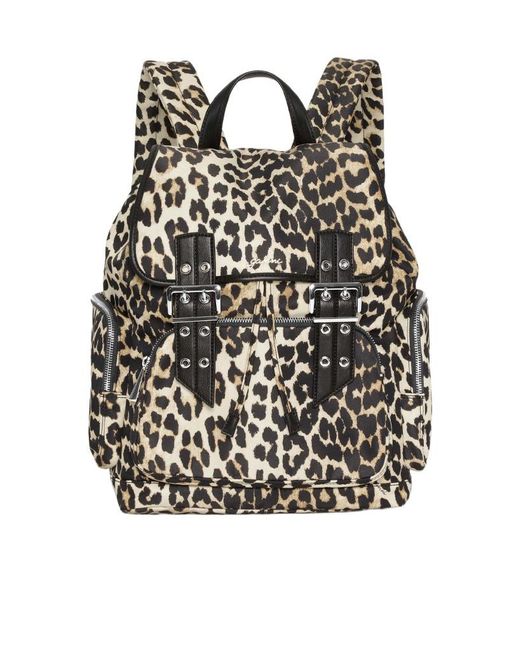 Ganni Black Leopard Bucky Nylon Backpack