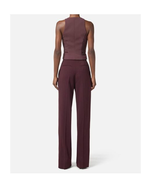 Elisabetta Franchi Purple Zip Detailed Double-Layer Crêpe Top