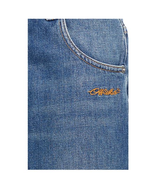 Off-White c/o Virgil Abloh Blue Logo Patch Wide Leg Jeans