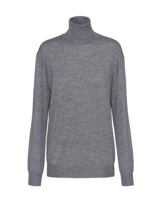 Prada Gray Cashmere And Wool Turtleneck Sweater