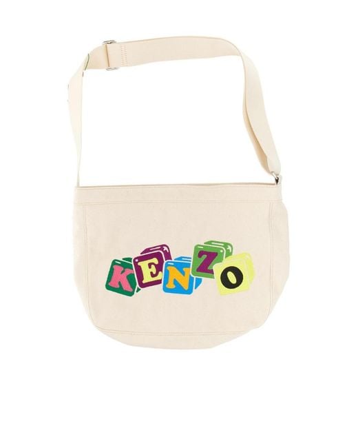 KENZO White Logo Patch Zipped Shoulder Bag