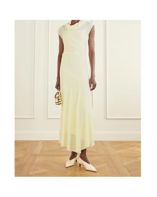 Proenza Schouler Yellow Tamara Asymmetric Draped Crepe-Jersey Maxi Dress