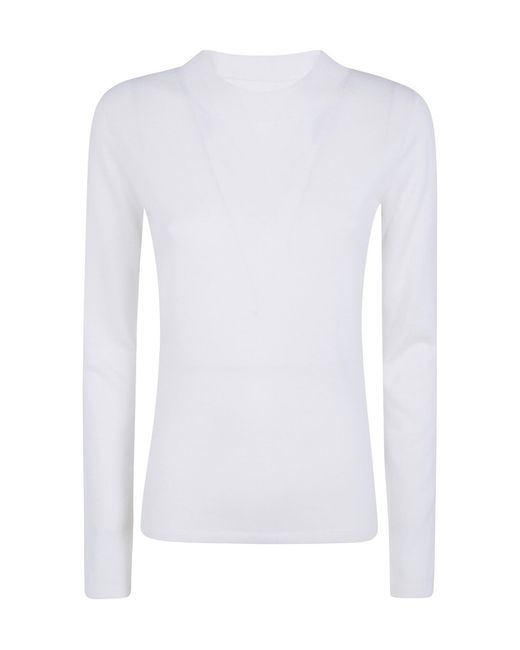 D.exterior White Crew-Neck Knit Sweater