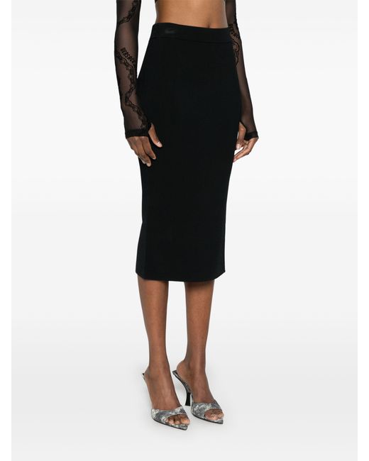 Versace Jeans Black Couture Decorative-Button Knitted Midi Skirt