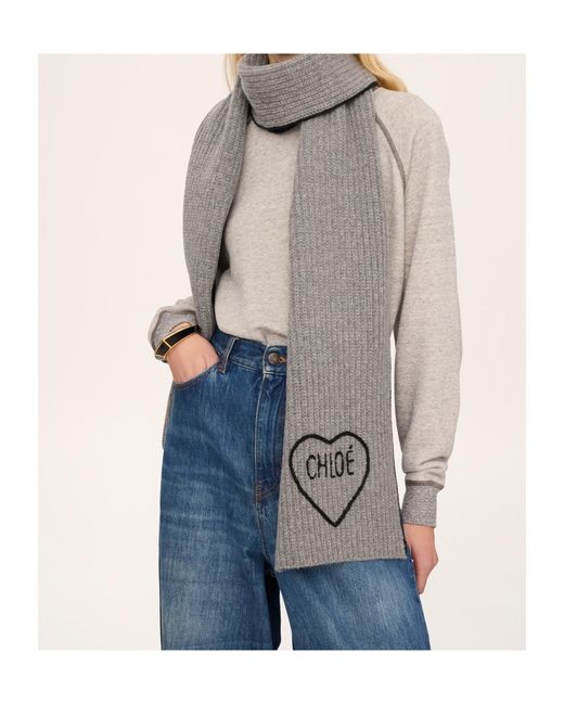 Chloé Gray Chloé Encoeur Knitted Scarf