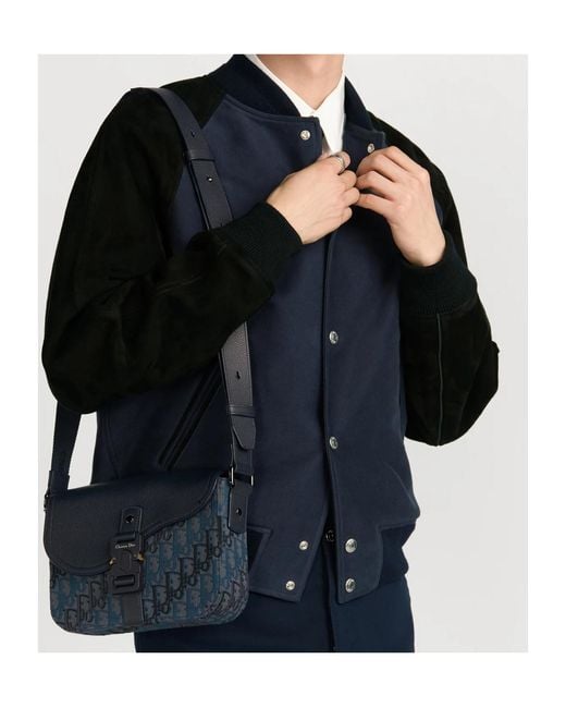 Dior Blue Small Saddle Messenger Bag With Flap for men