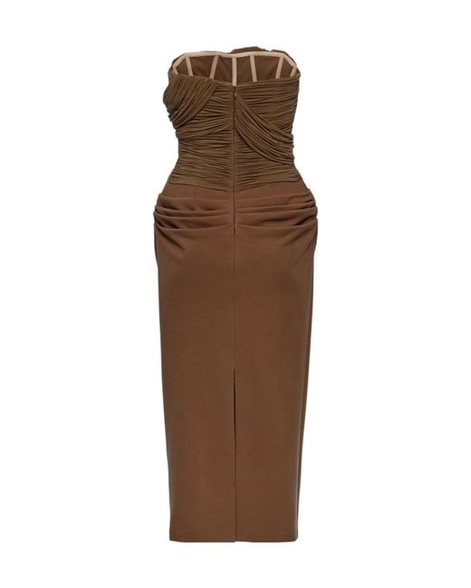Magda Butrym Brown Strapless Cupro And Wool Draped Corset Dress