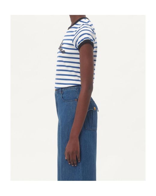 Valentino Blue Striped Crewneck T-Shirt