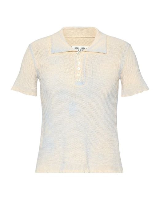 Maison Margiela White Wheat-Stitch Cotton Polo Shirt