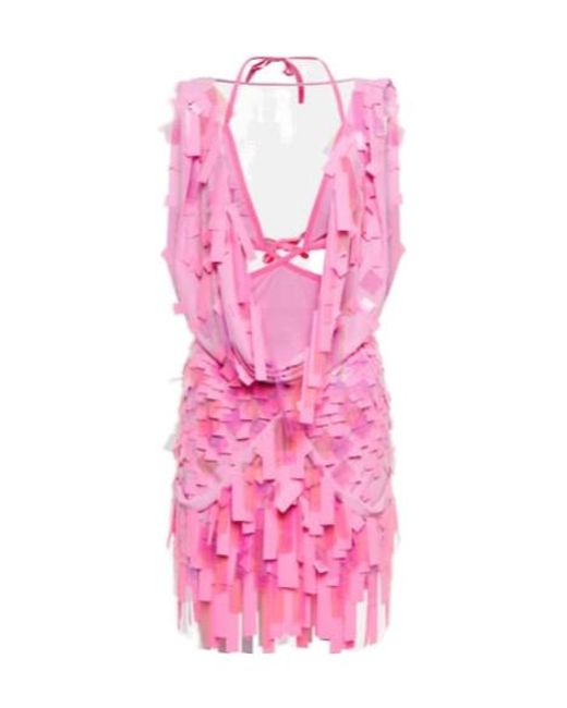The Attico Pink Embellished Minidress