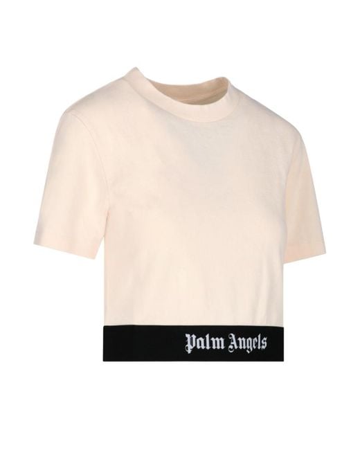 Palm Angels Natural Logo-Print Short-Sleeve T-Shirt