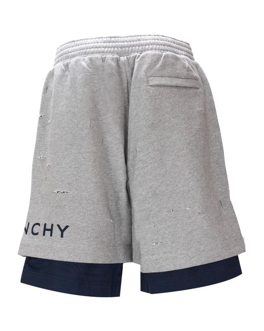 Givenchy Gray Logo Printed Distressed Shorts for men