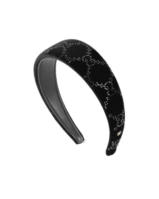 Gucci Black Soft Velvet Headband With Crystals