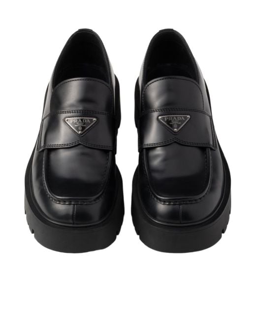 Prada Black Brushed Leather Loafers for men