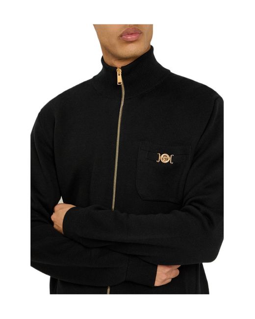 Versace Black Zip-Up Knitted Sweater for men