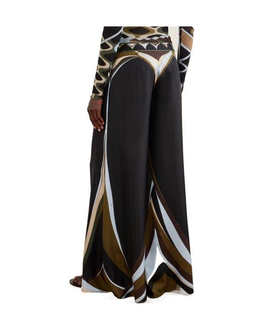 Emilio Pucci Blue Printed Silk-Twill Wide-Leg Pants