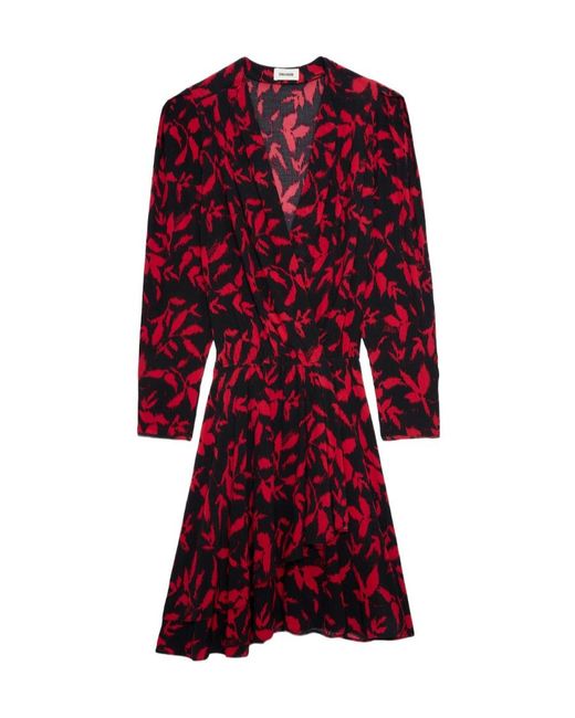 Zadig & Voltaire Red Rogers Leaf-Prionted Ruffled Mini Dress