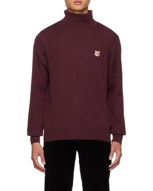 Maison Kitsuné Red High-Neck Logo Long-Sleeved Sweater for men