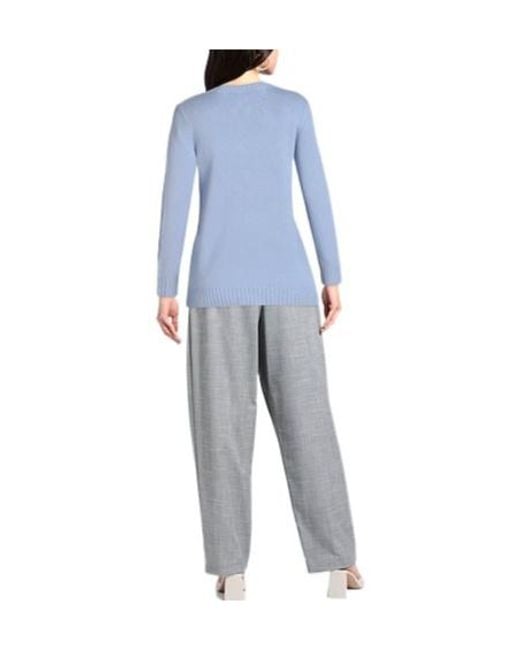 Max Mara Blue Solid Color Lightweight Cashmere Knit Sweater