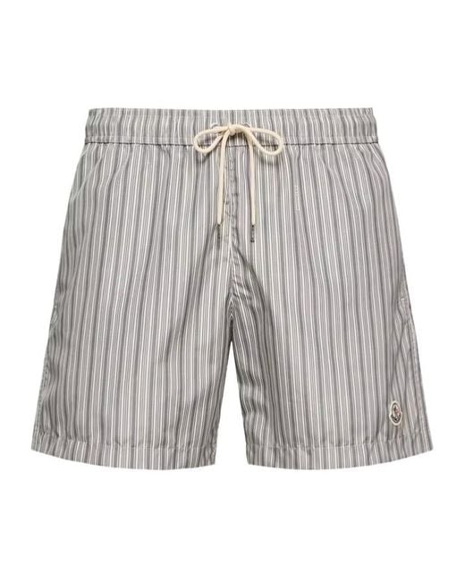 Moncler Gray Drawstring Striped Swim Shorts for men