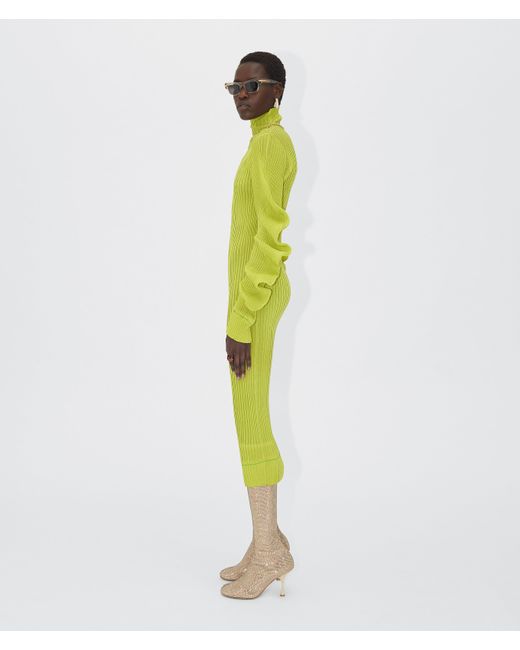 Bottega Veneta Yellow Turtleneck Cut-Out Rib-Knit Dress