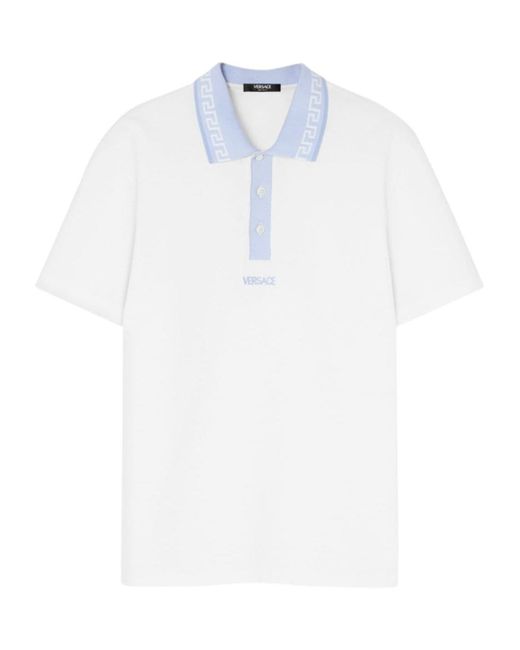 Versace White Greca-Collar Short-Sleeved Polo Shirt for men