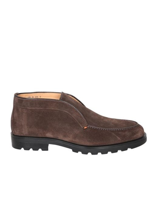 Santoni Brown Round Toe Slip-On Loafers for men