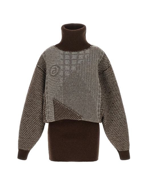 MM6 by Maison Margiela Multicolor Long-Sleeve High-Neck Knit Dress