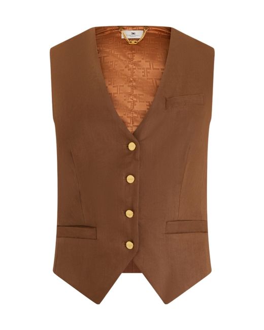 Elisabetta Franchi Brown V-Neck Vest