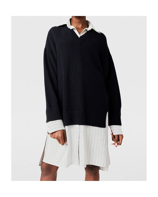 Stella McCartney Blue Crew-Neck Sweater Shirt Midi Dress