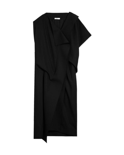 The Row Black Draped Asymmetrical Midi Dress