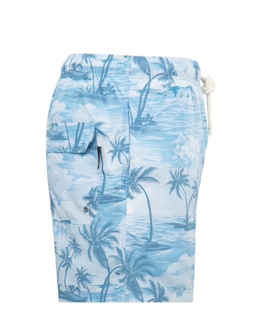 Palm Angels Blue Sunset Printed Drawstring Swim Shorts for men