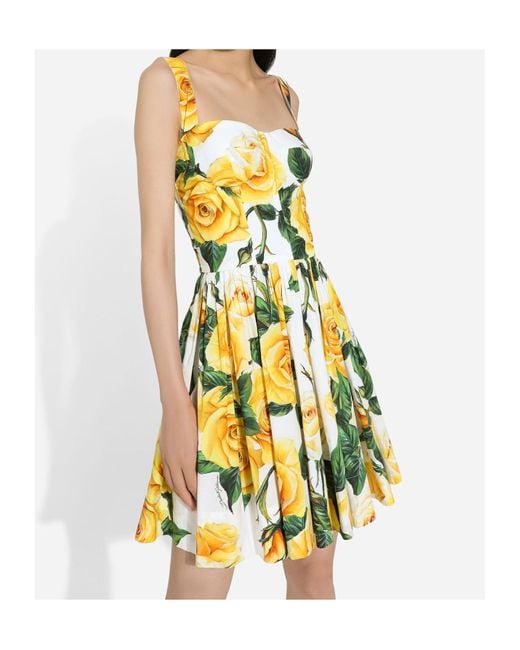 Dolce & Gabbana Yellow Rose-Print Cotton Minidress
